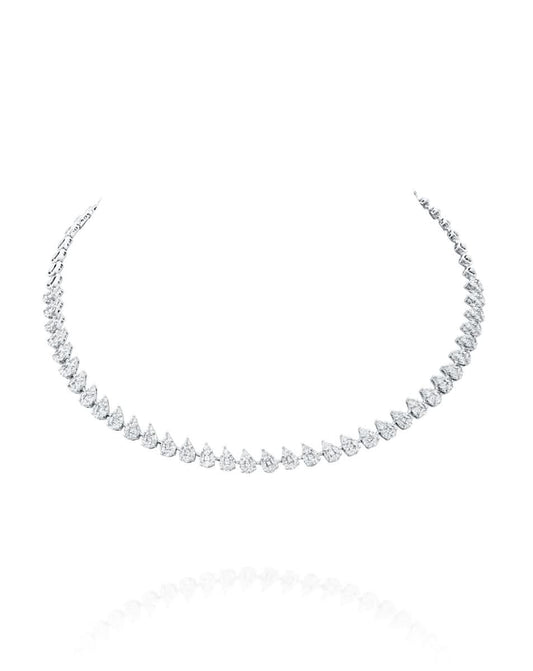 שרשרת יהלומים בחיתוך טיפה בזהב לבן 18 קראט