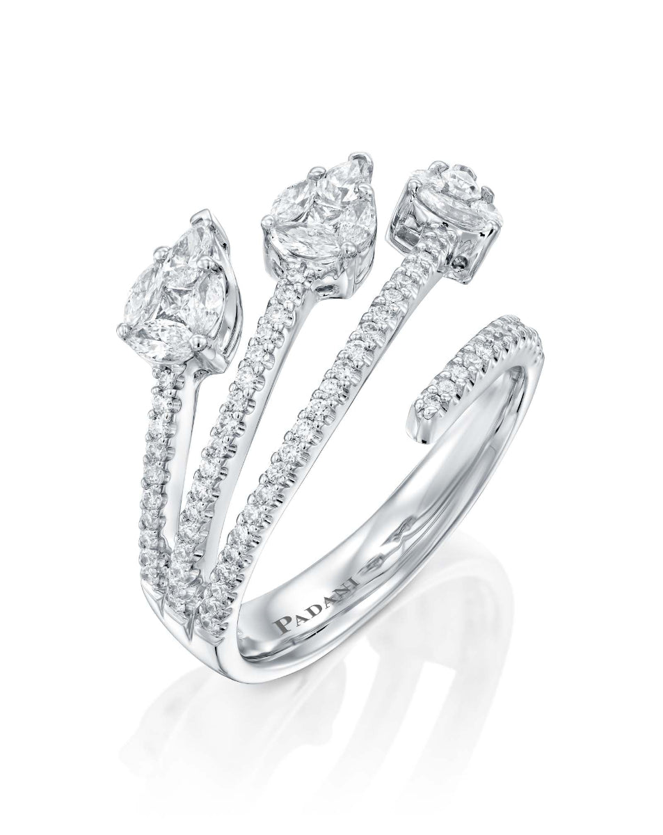 Open Diamond Ring with Three Pear-Cut Diamonds – Padani