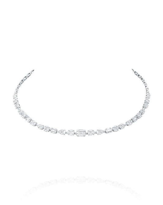 18K White Gold Diamond Necklace with Mixed Cuts