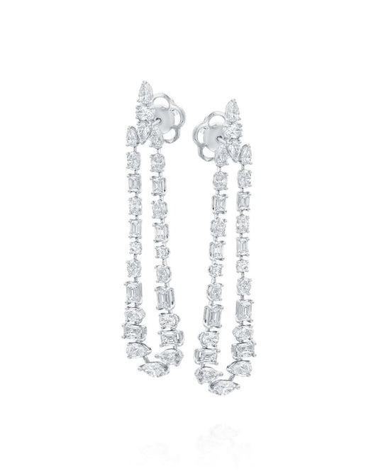 עגילי יהלומים ארוכים בחיתוכים משולבים