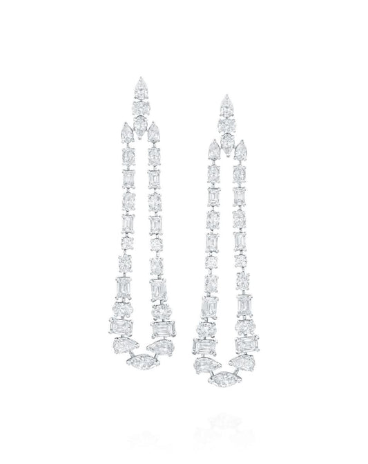 עגילי יהלומים ארוכים בחיתוכים משולבים