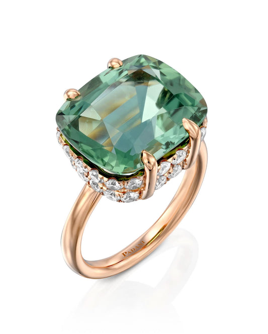 טבעת מידנייט אבן טורמלין ירוקה משובצת יהלומים- 12.56