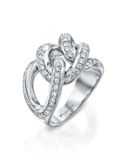 טבעת לינקים בזהב לבן משובצת יהלומים