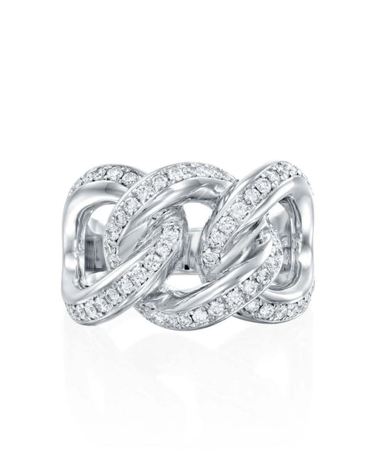 טבעת לינקים בזהב לבן משובצת יהלומים