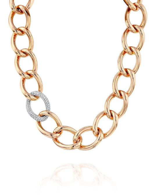 שרשרת לינקים בזהב ורוד משובצת יהולומים