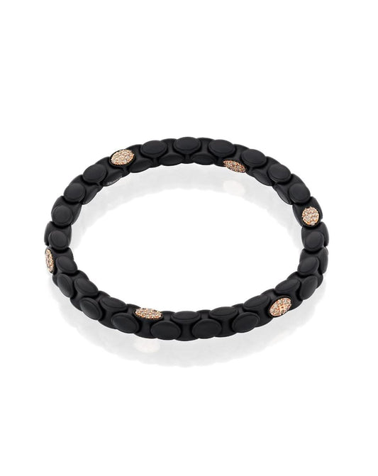 צמיד Anacondino מקרמיקה שחורה עם 6 אלמנטים מזהב ורוד