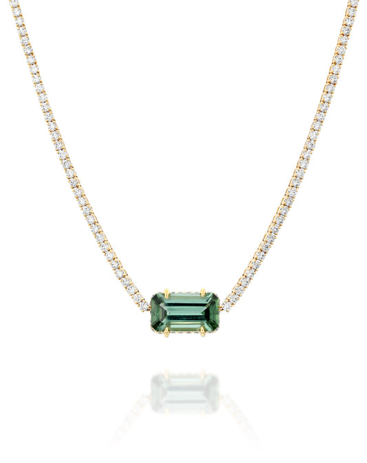 שרשרת מידנייט יהלומים ואבן טורמלין ירוקה