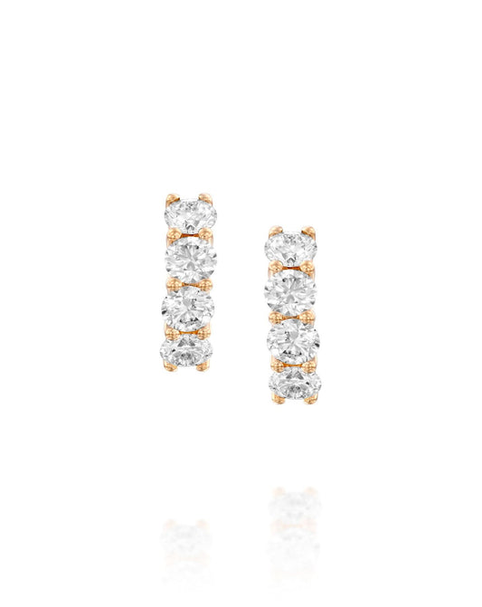 Rose Gold Hoop Earrings Set With Round Diamonds