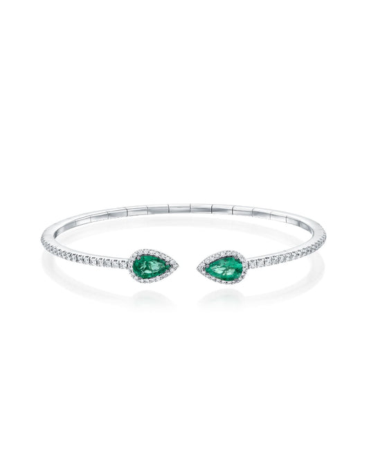 Open Diamond Bracelet With Emerald Stones