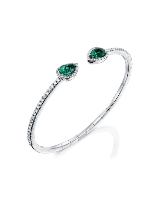 Open Diamond Bracelet With Emerald Stones