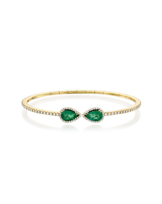 Open Diamond Bracelet With Emerald Stones