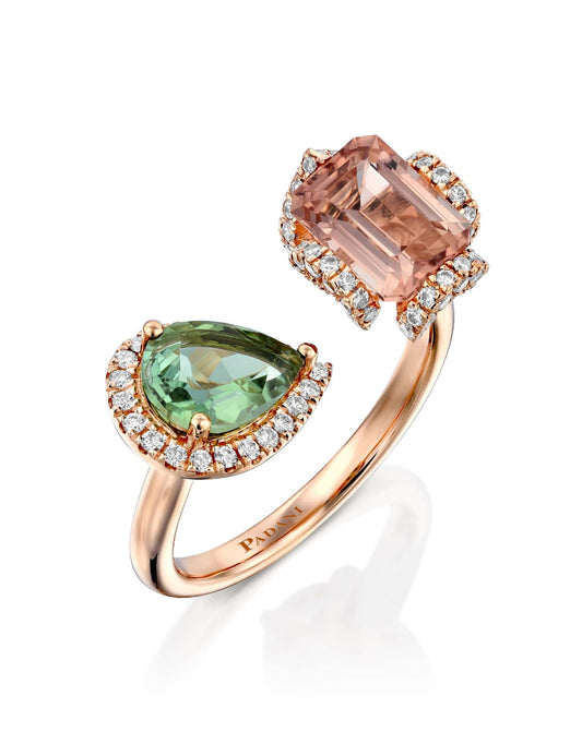 Open Green and Pink Tourmaline Diamond Ring-2.63