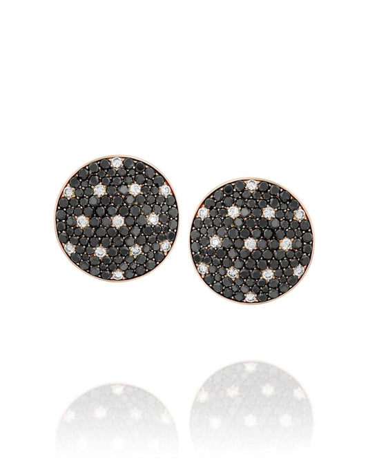 Red Gold Earrings Set With Black Diamonds