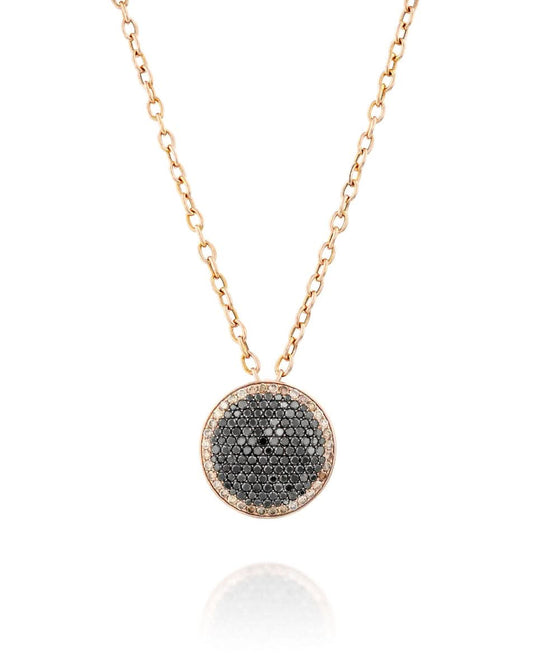 Round Diamond Pendant Necklace With Black and Brown Diamonds