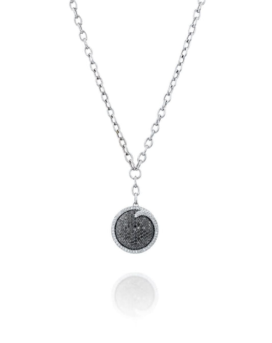 Round Diamond Pendant Necklace With Black and White Diamonds