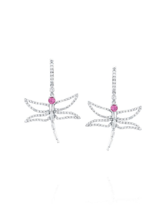 עגילי שפירית יהלומים וטורמלין ורוד