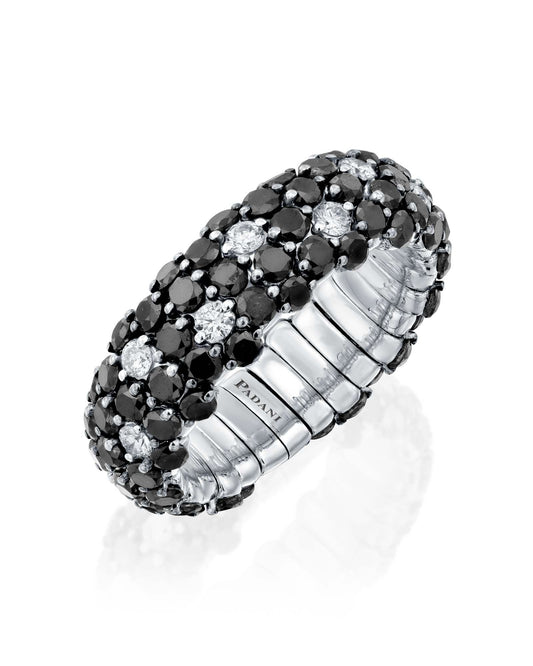 Spring Ring Set With Black And White Diamonds
