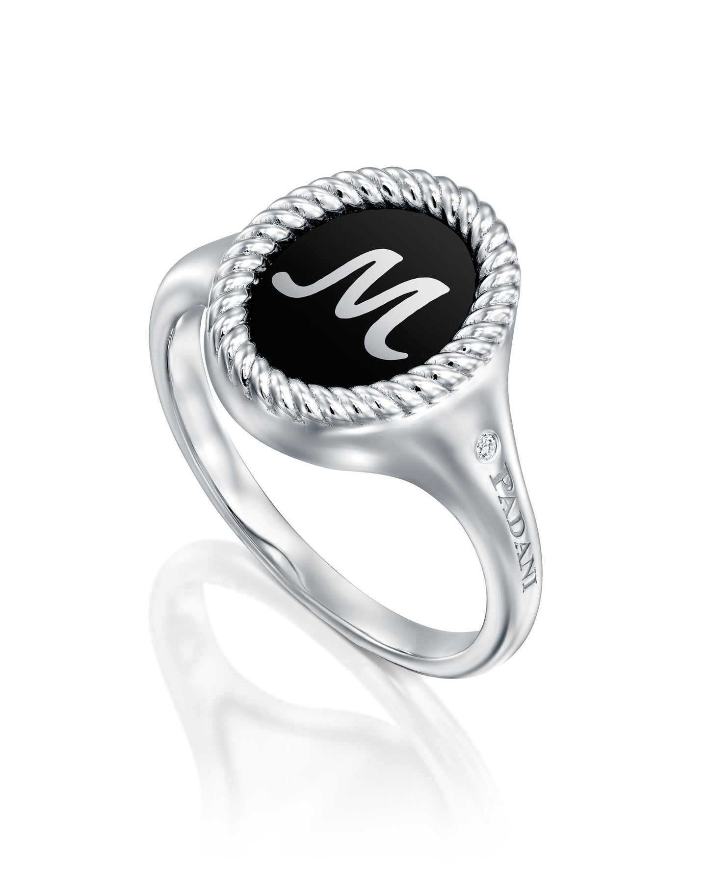 טבעת חותם אות אמייל שחור - L