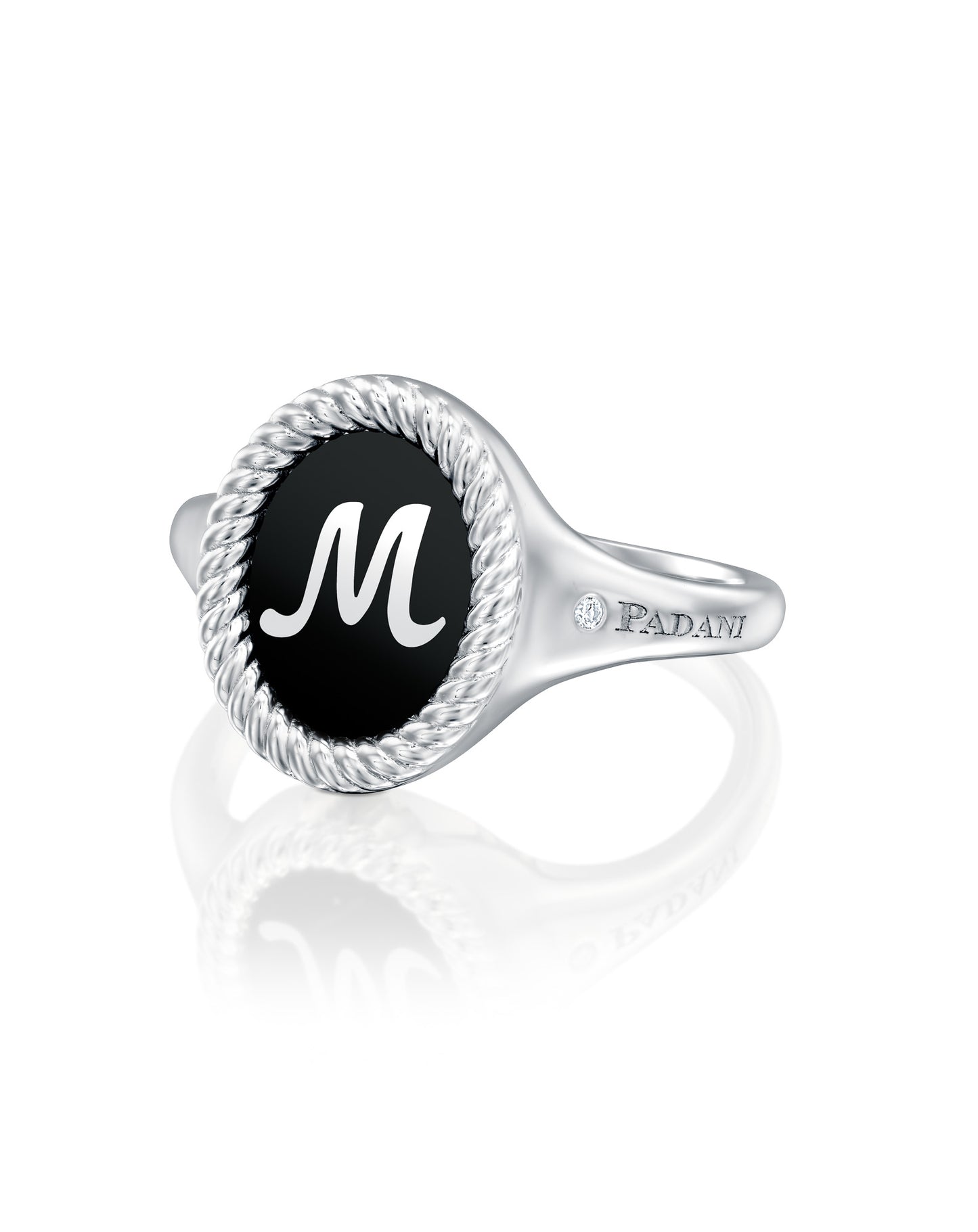 טבעת חותם אות אמייל שחור - L