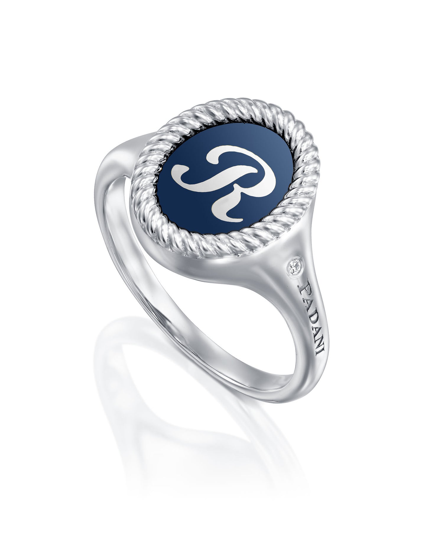 Blue Enamel Letter Signet Ring - L