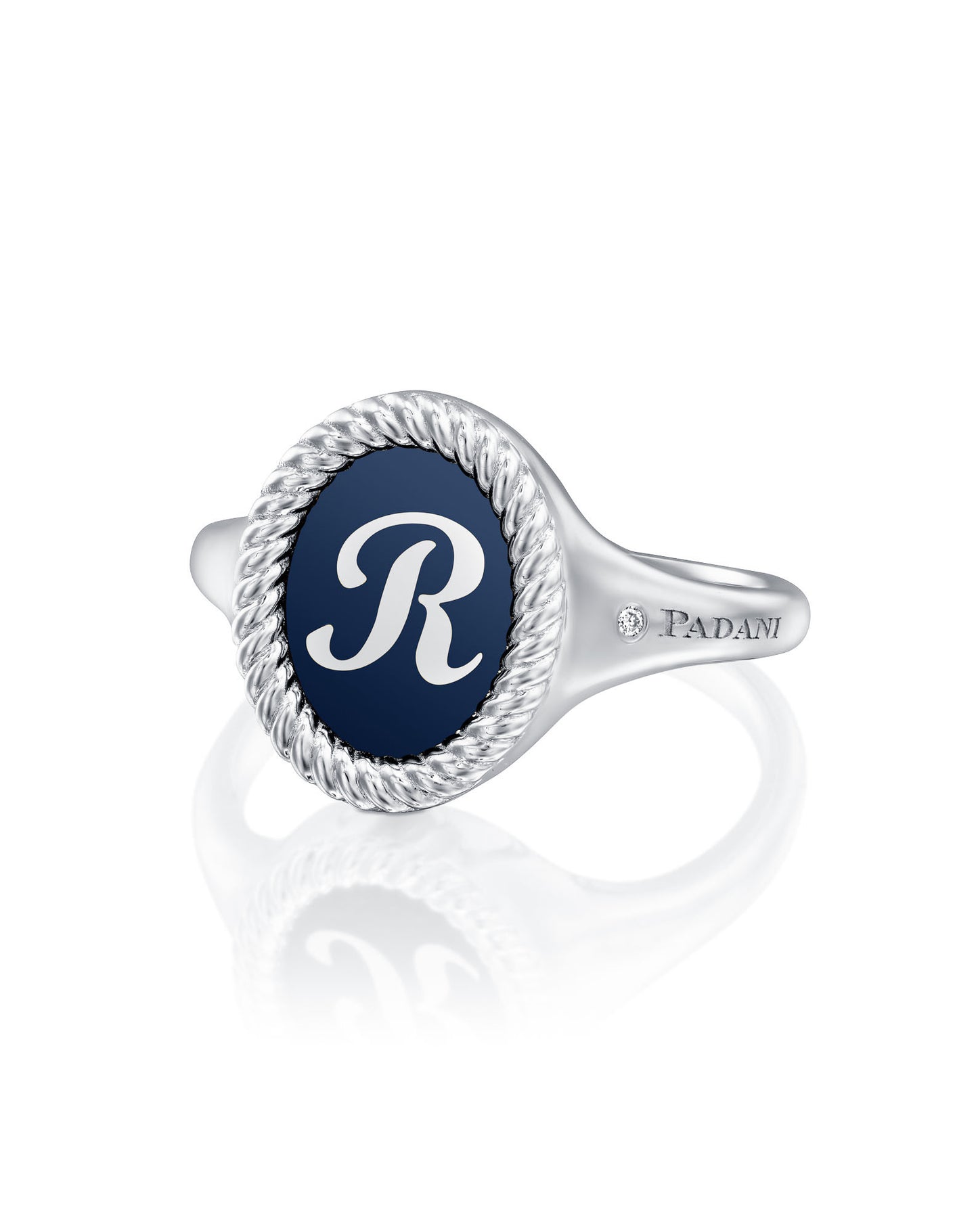 Blue Enamel Letter Signet Ring - L