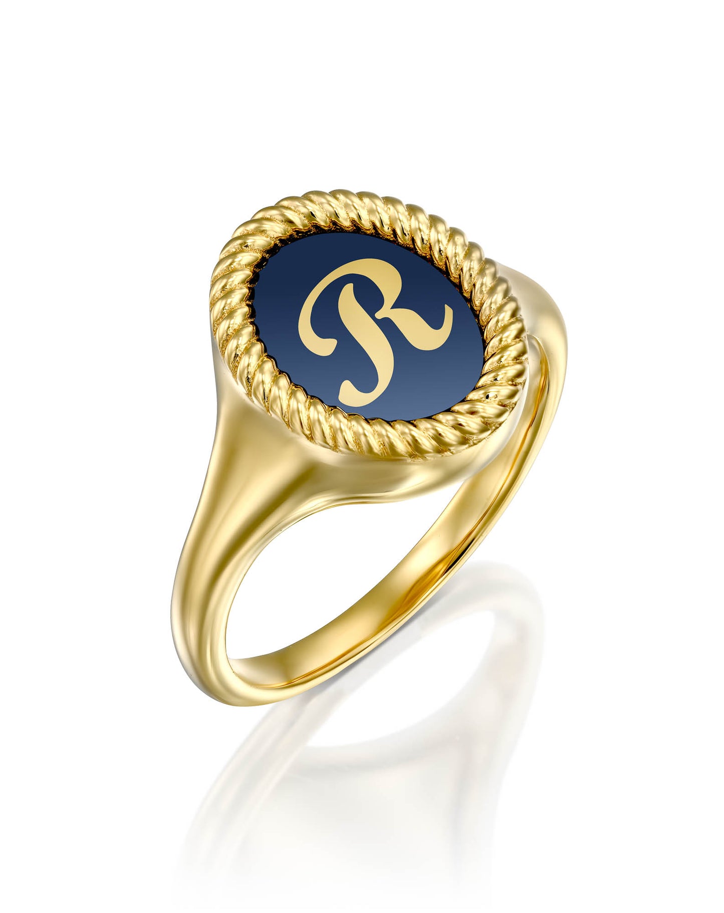 Blue Enamel Letter Signet Ring - L