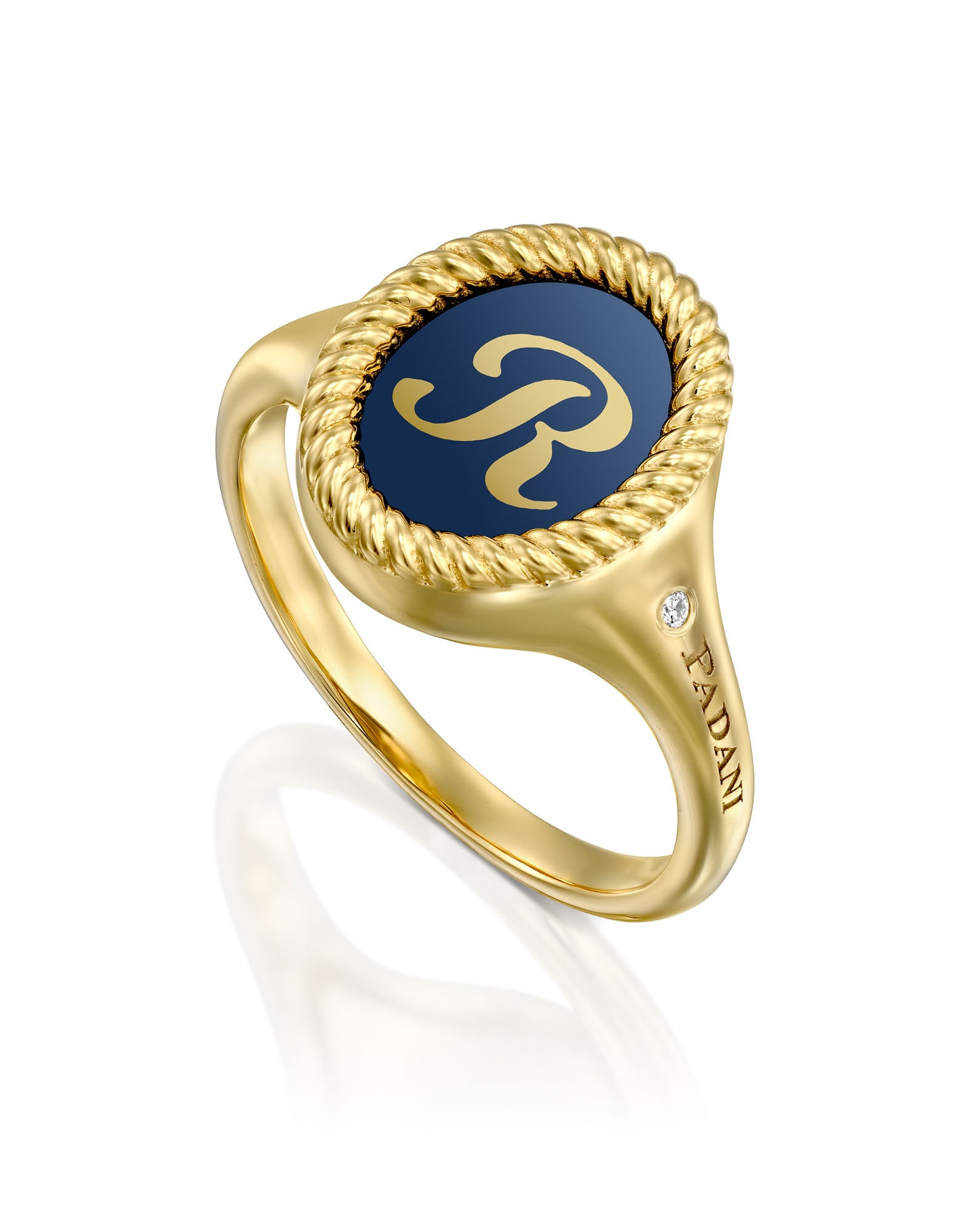 Blue Enamel Letter Signet Ring - L