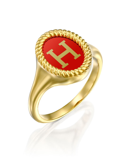 Red Enamel Letter Signet Ring - L