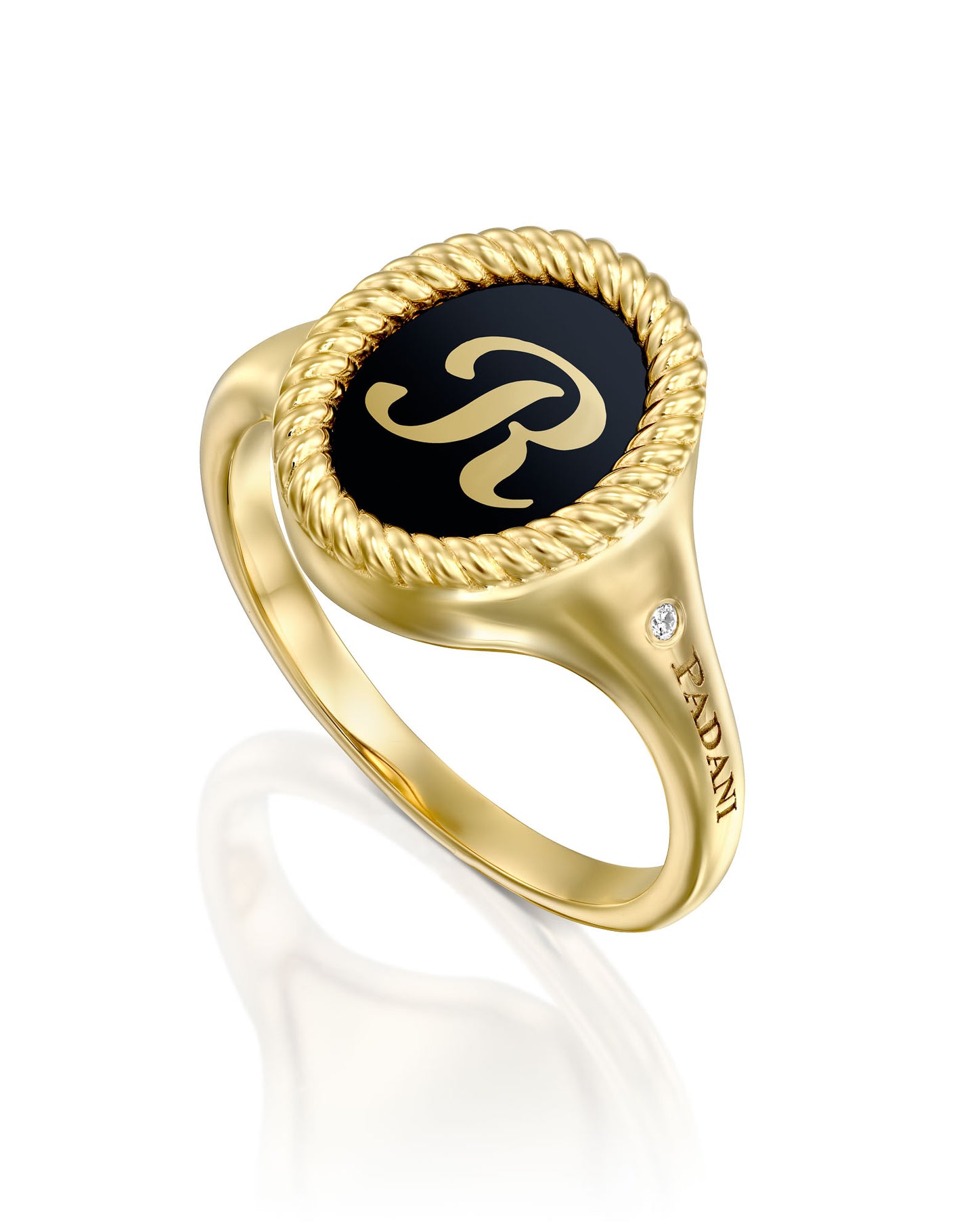 טבעת חותם אות אמייל שחור - L