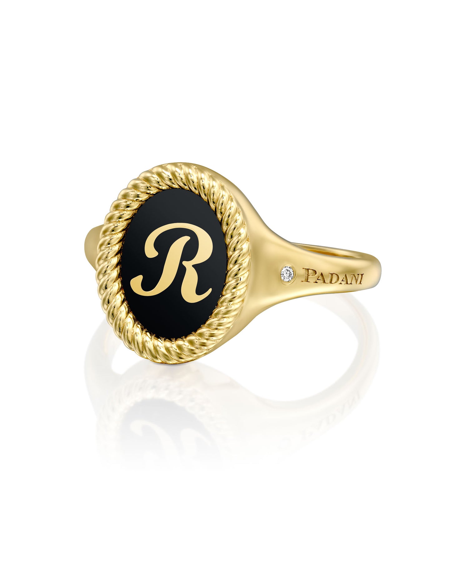 טבעת חותם אות אמייל שחור - L