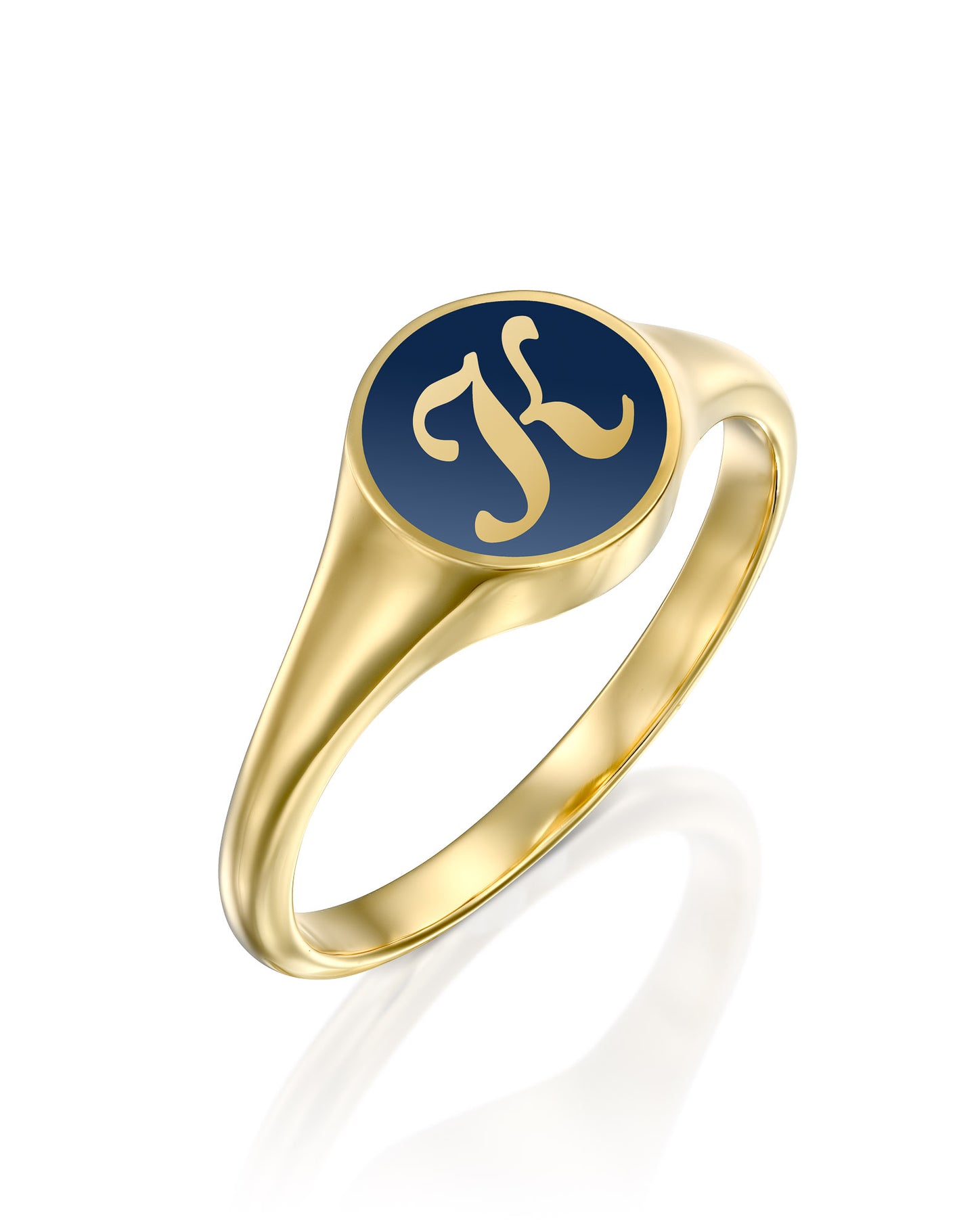 Blue Enamel Letter Signet Ring - S