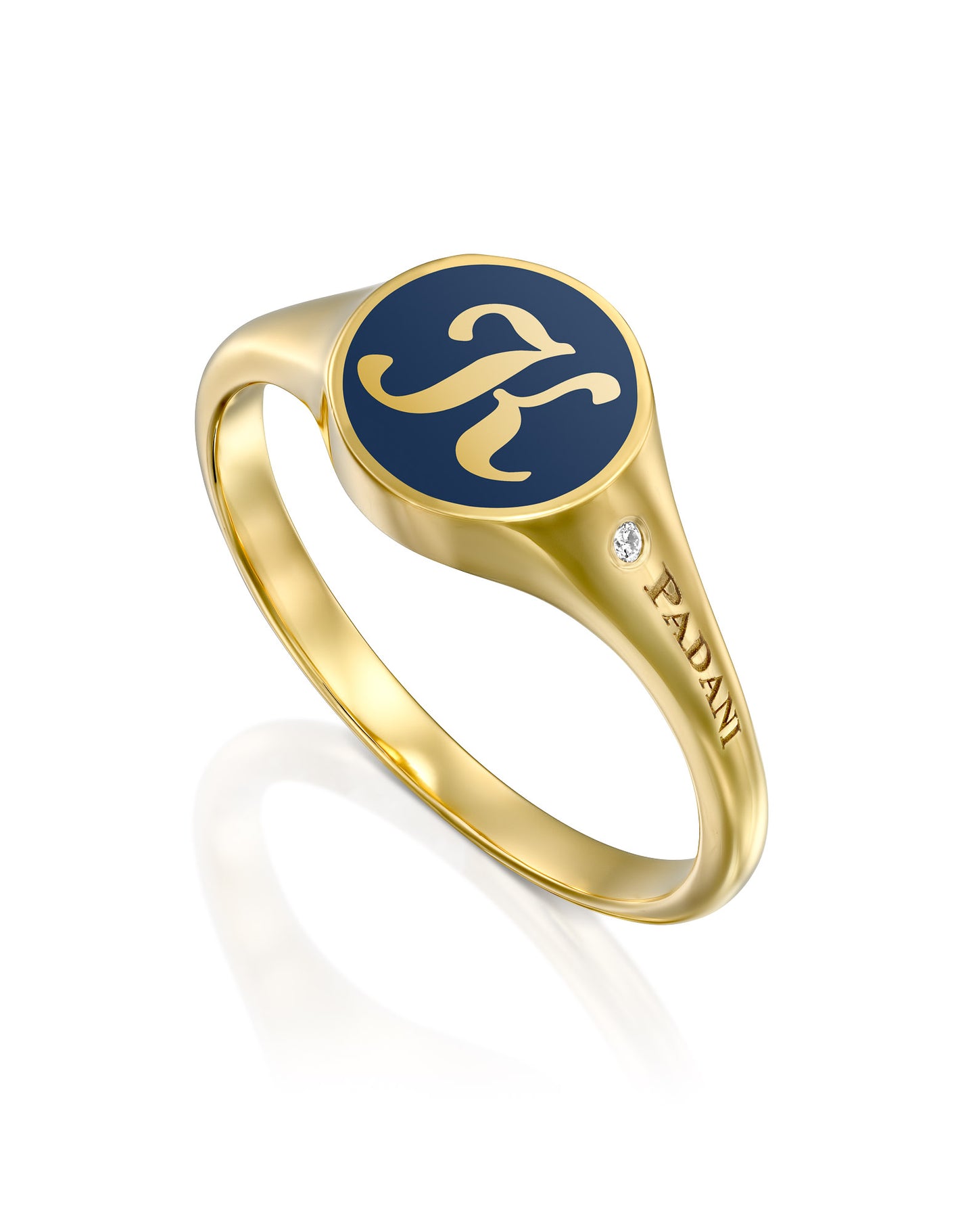 Blue Enamel Letter Signet Ring - S