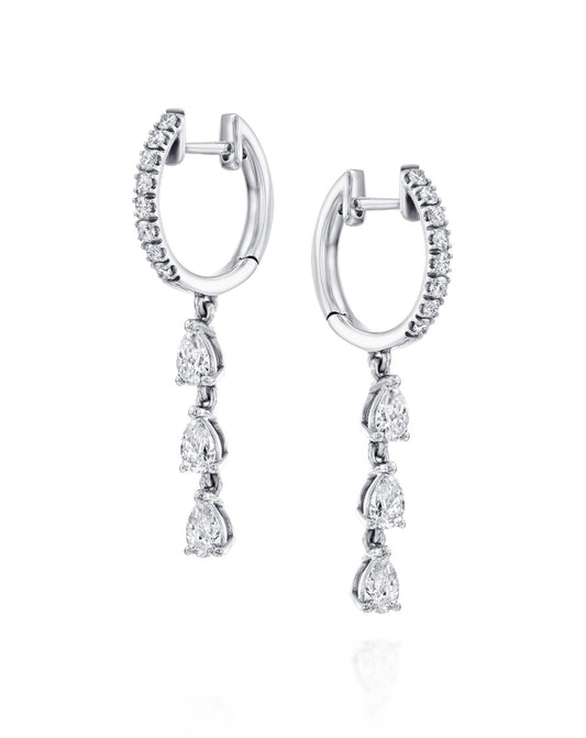 עגילי חישוק עם יהלומים תלויים