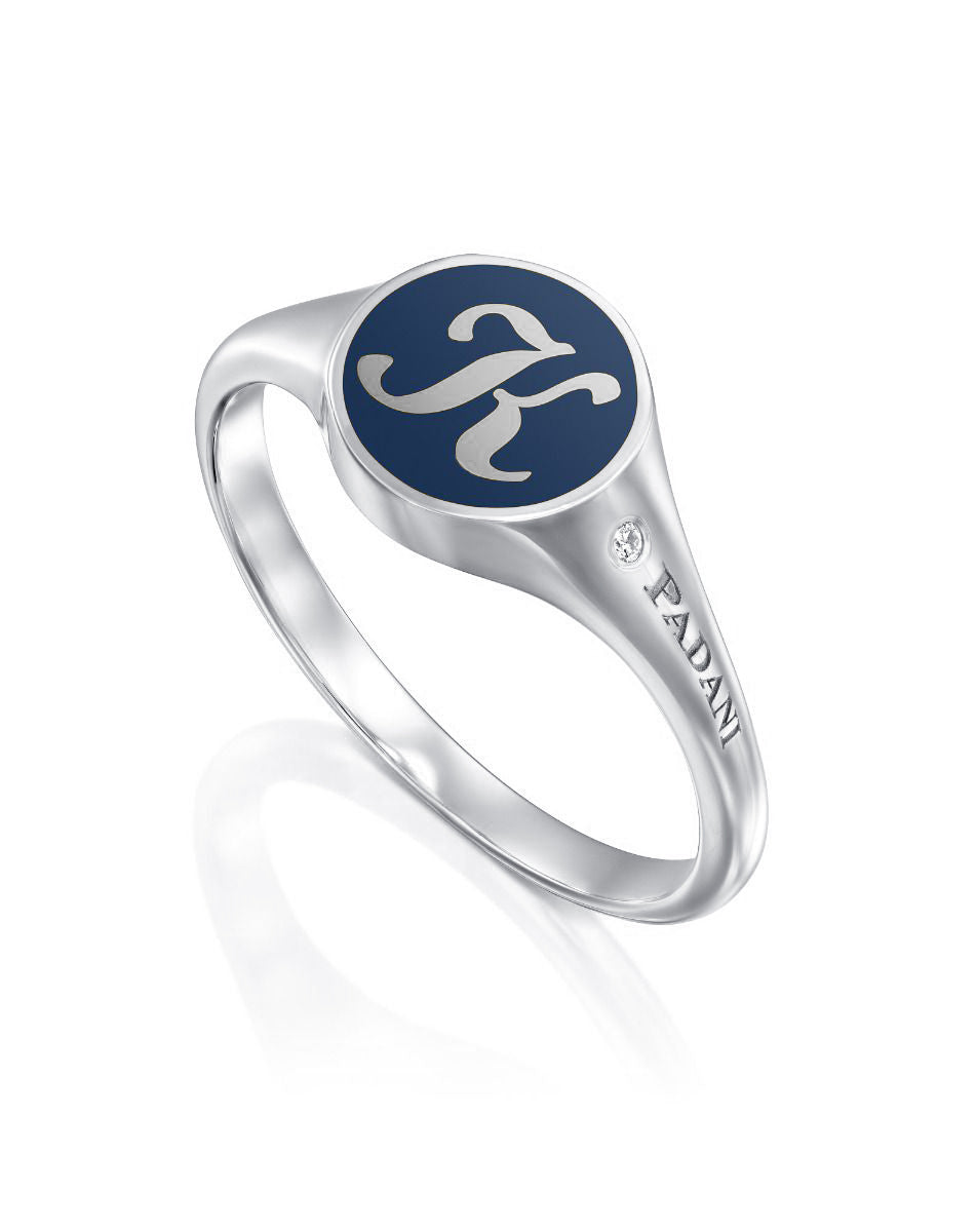 Blue Enamel Letter Signet Ring - S