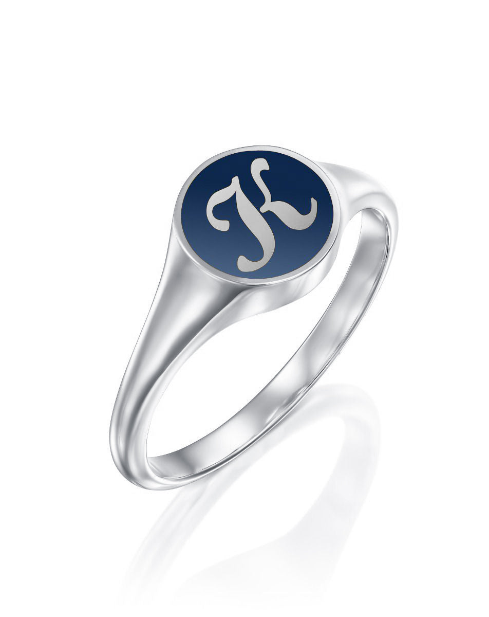 Blue Enamel Letter Signet Ring - S