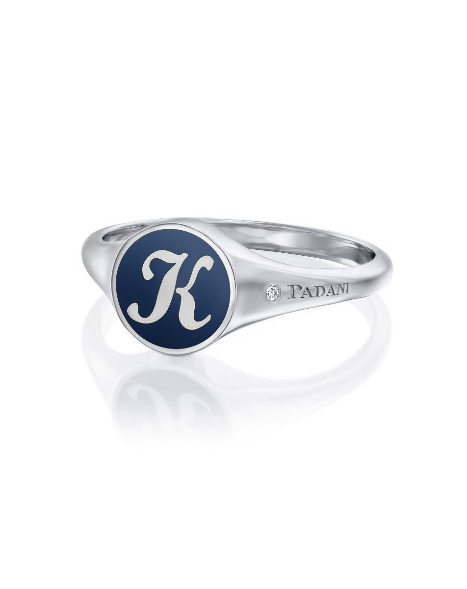 Blue Enamel Letter Signet Ring - S