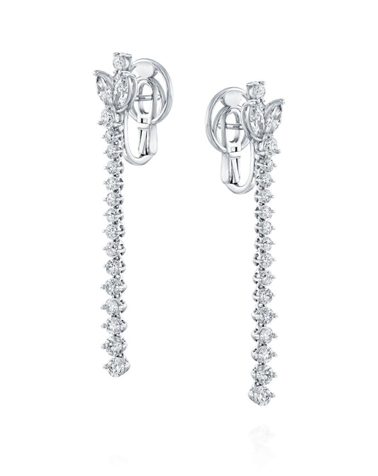 זוג עגילי יהלומים תלויים ארוכים בזהב לבן