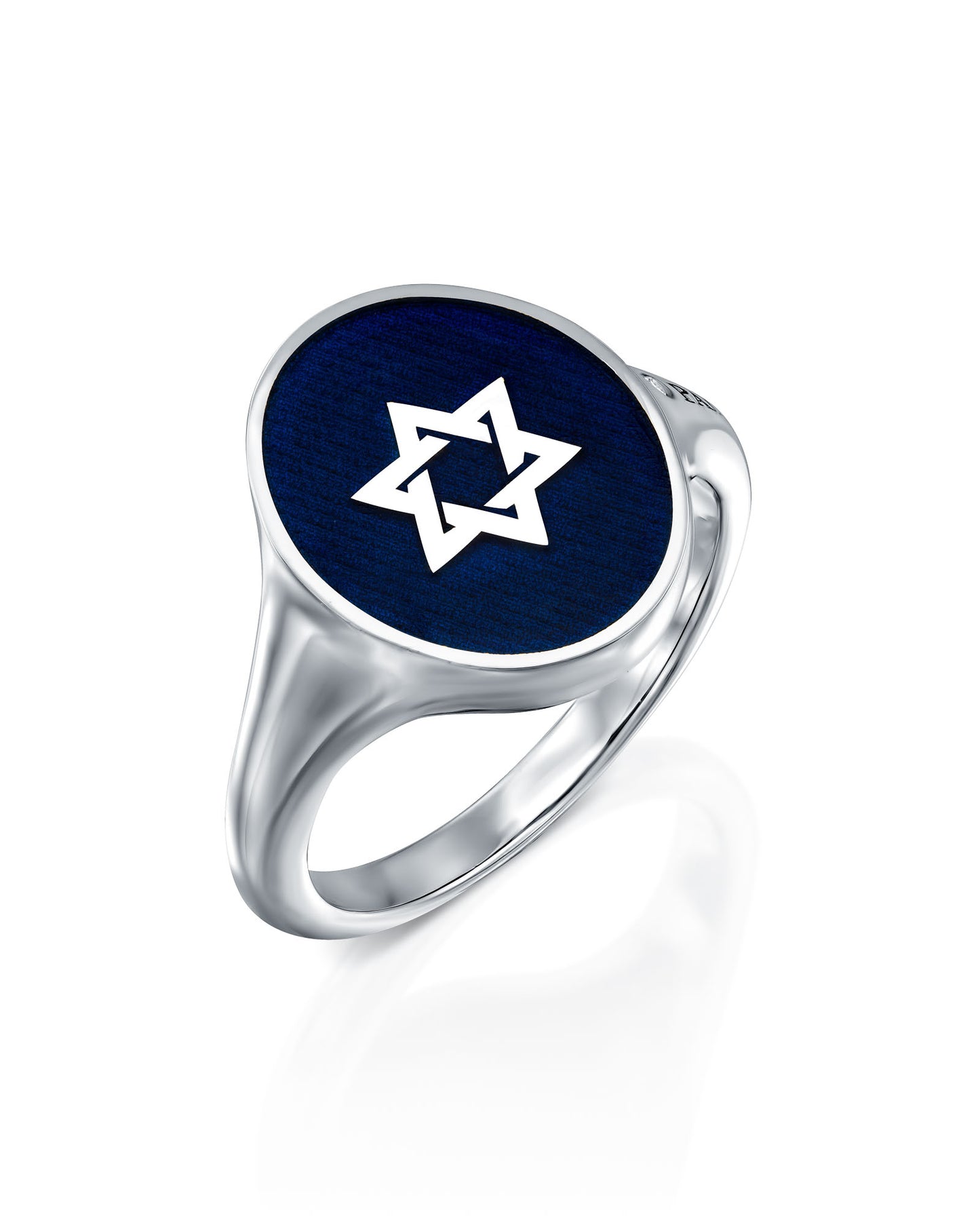 Blue Enamel Star of David Signet Ring - Large