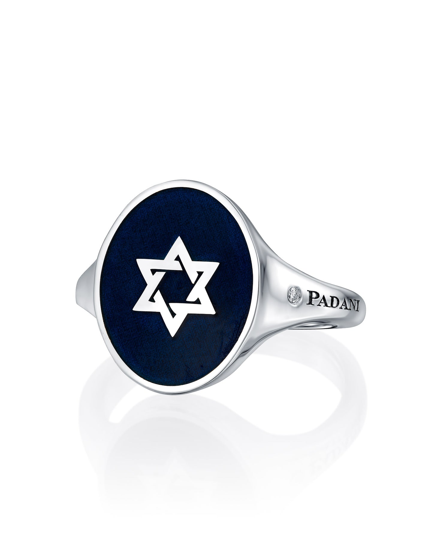 Blue Enamel Star of David Signet Ring - Large