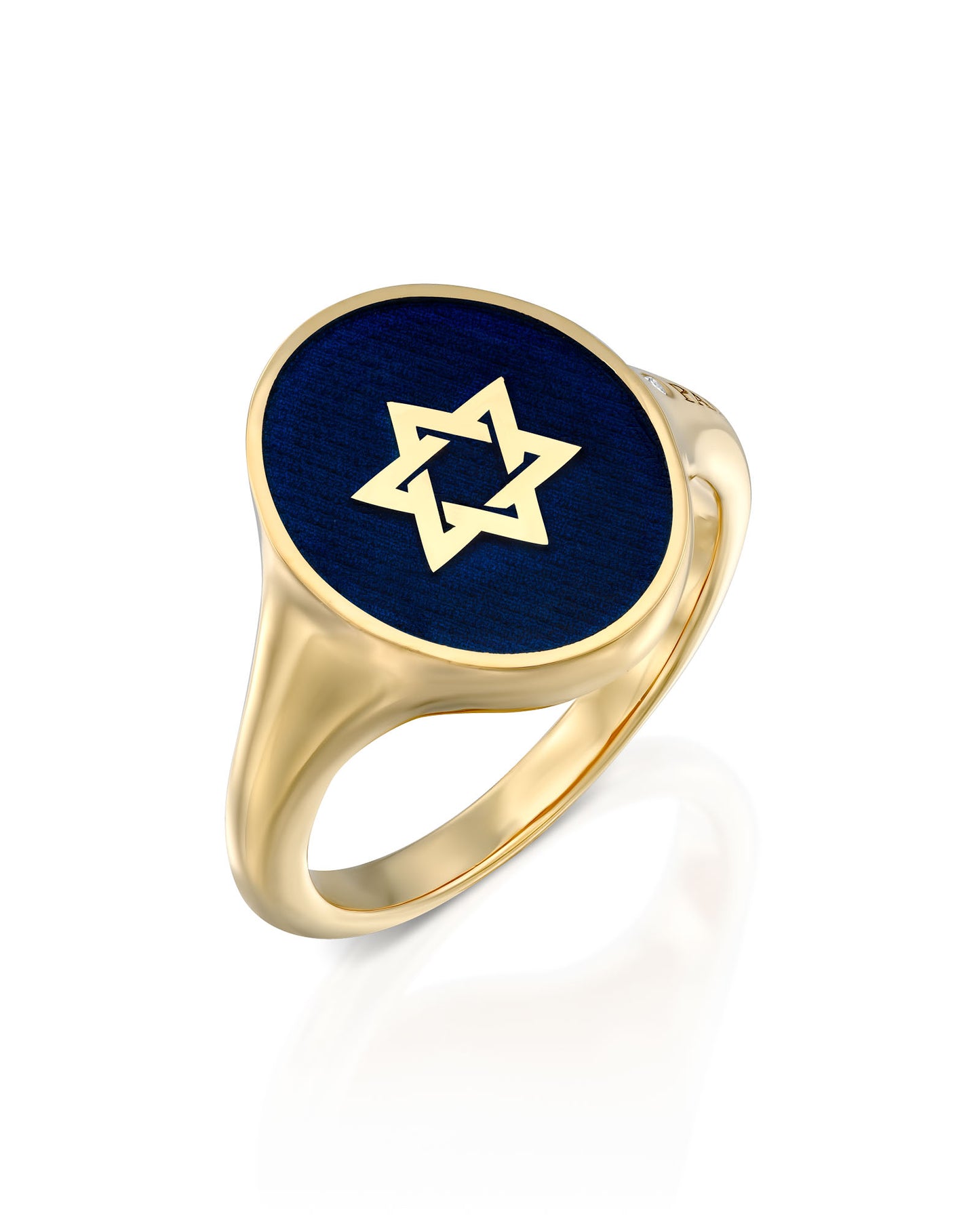 Blue Enamel Star of David Signet Ring - Large