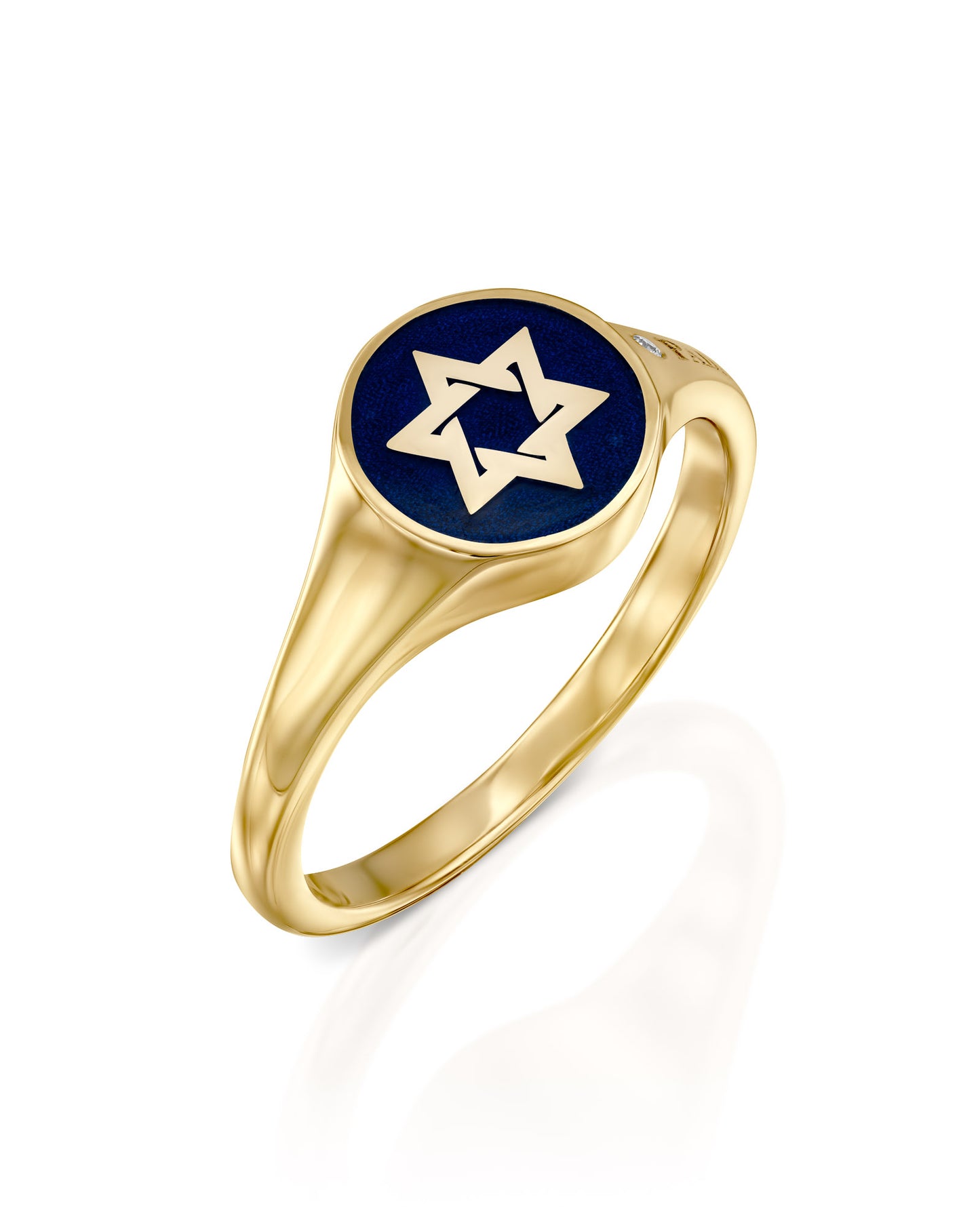 Blue Enamel Star of David Signet Ring - Small
