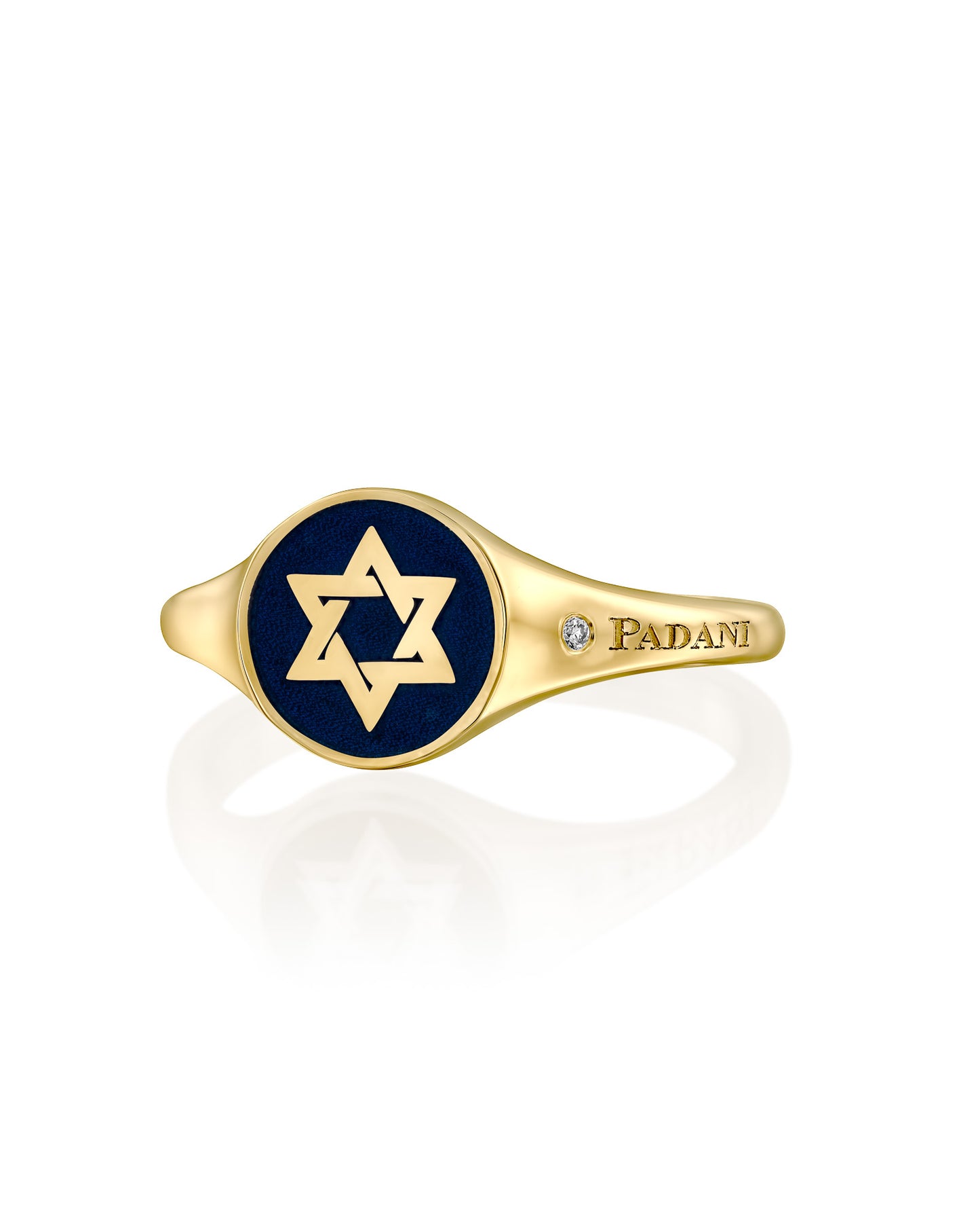 Blue Enamel Star of David Signet Ring - Small
