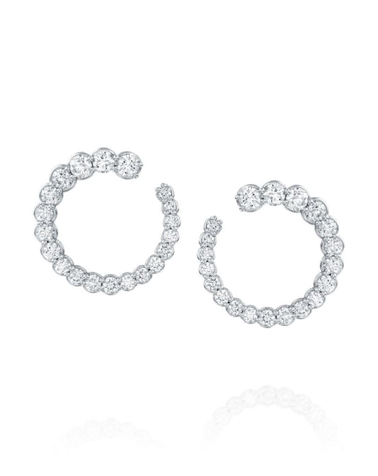 Graduated Round Diamond Hoop Earrings - Small