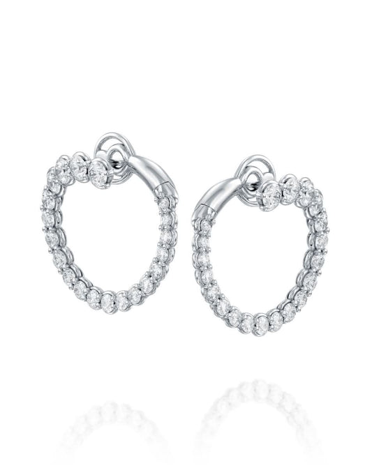 Graduated Round Diamond Hoop Earrings - Small