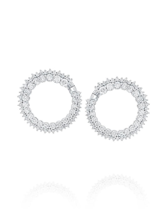 White Gold Double Row Diamond Hoop Earrings