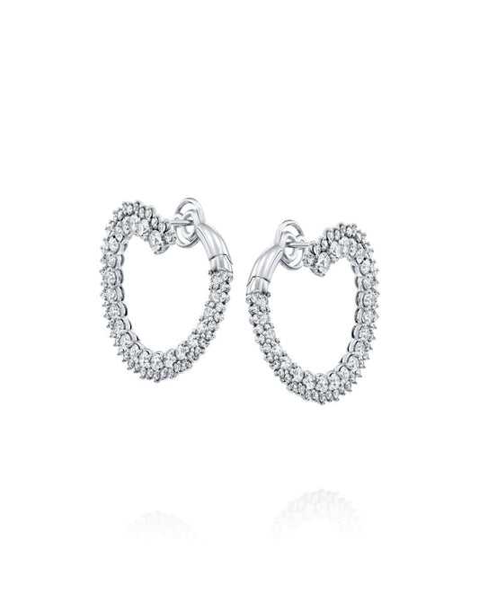 White Gold Double Row Diamond Hoop Earrings