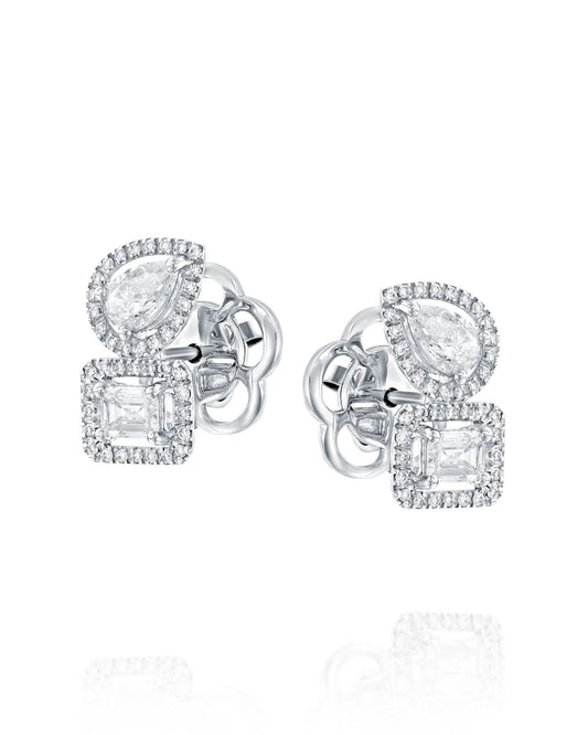 עגילי דרופ עם יהלומים בחיתוך טיפה ואמרלד עם מסגרת יהלומים