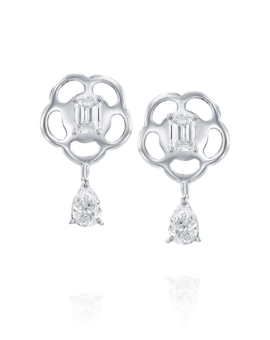 Emerald and Pear-Cut Diamond Drop Earrings