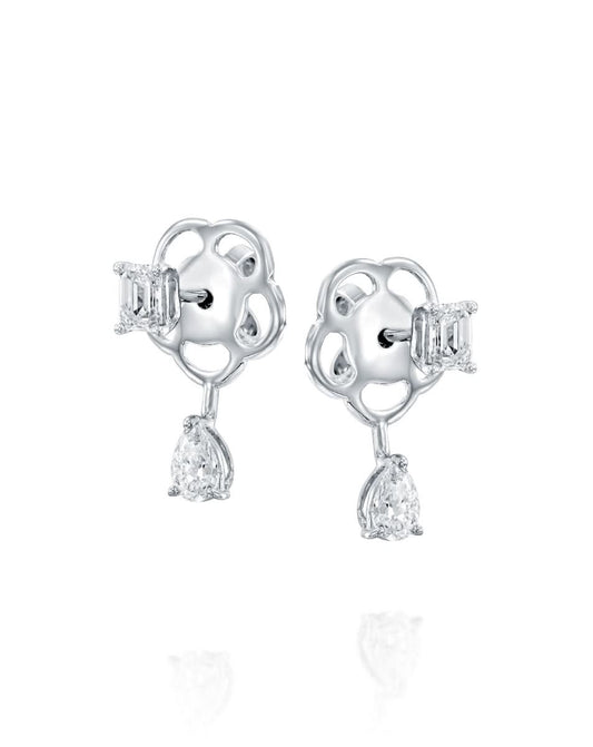 Emerald and Pear-Cut Diamond Drop Earrings
