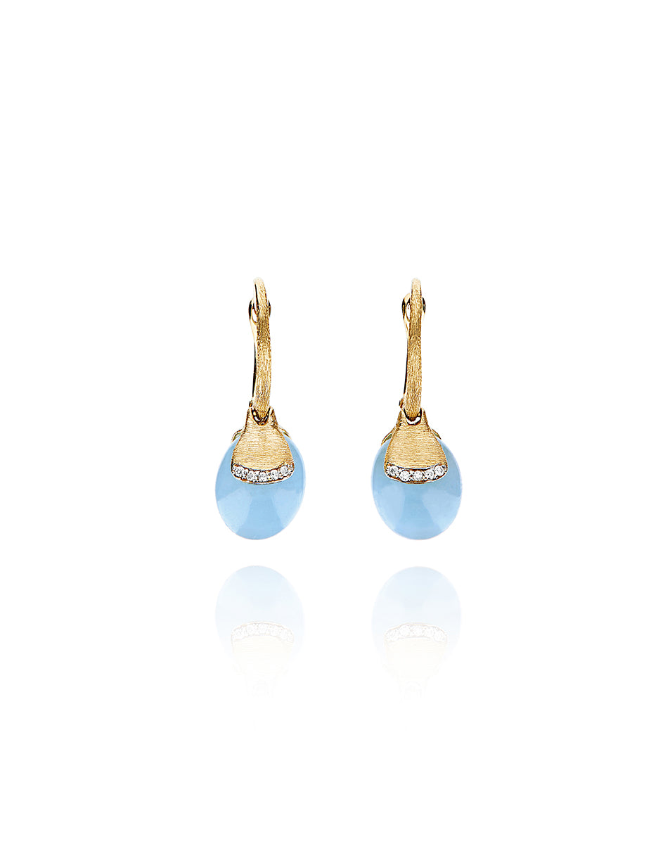 Yellow Gold Drop Earrings with Aquamarine and Diamond Accents - SMALL